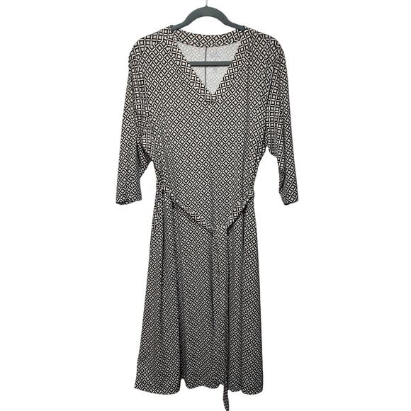 Croft & Barrow Womens Plus Sz 3X Black Tan Stretch Long Sleeve Midi Dress V Neck - Picture 1 of 5